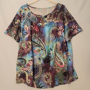 Vibrant V-neck Tunic PLUS Blouse Size 4X Host Pick
